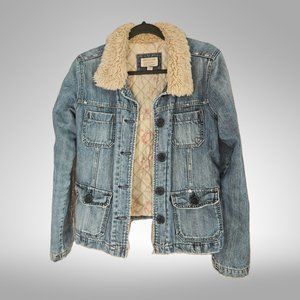 Abercrombie & Fitch Jean Denim Jacket with Sherpa Collar